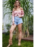 Bluza scurta cu decolteu inima, roz 4070 - Magazin online - Boutique